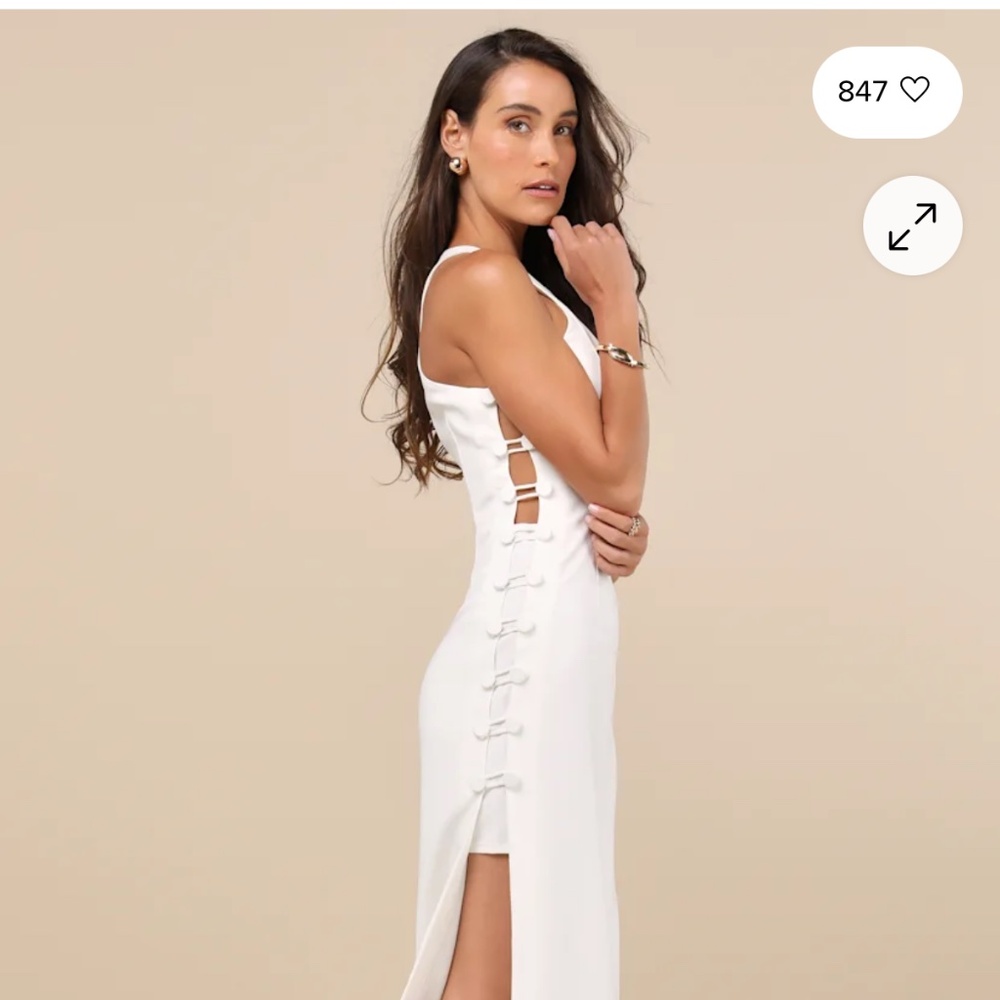 Lulus Masterfully Mod White Side Button Midi Dress